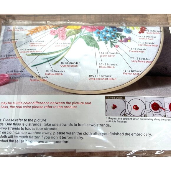 Embroidery DIY Art Kit With Instructions & Colorful Floral Design - Picture 2 of 3